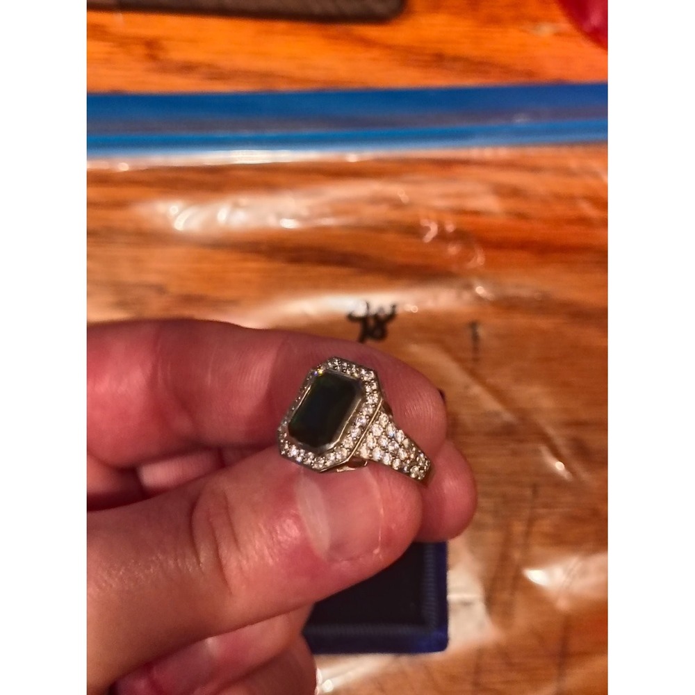 LNT 925 Sterling Silver Emerald Cut Green Cocktail Ring Size 6 - Picture 3 of 7